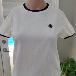 Tory Sport White Tshirt navy trim Size S Tory Burch logo Tennis Golf Sport T